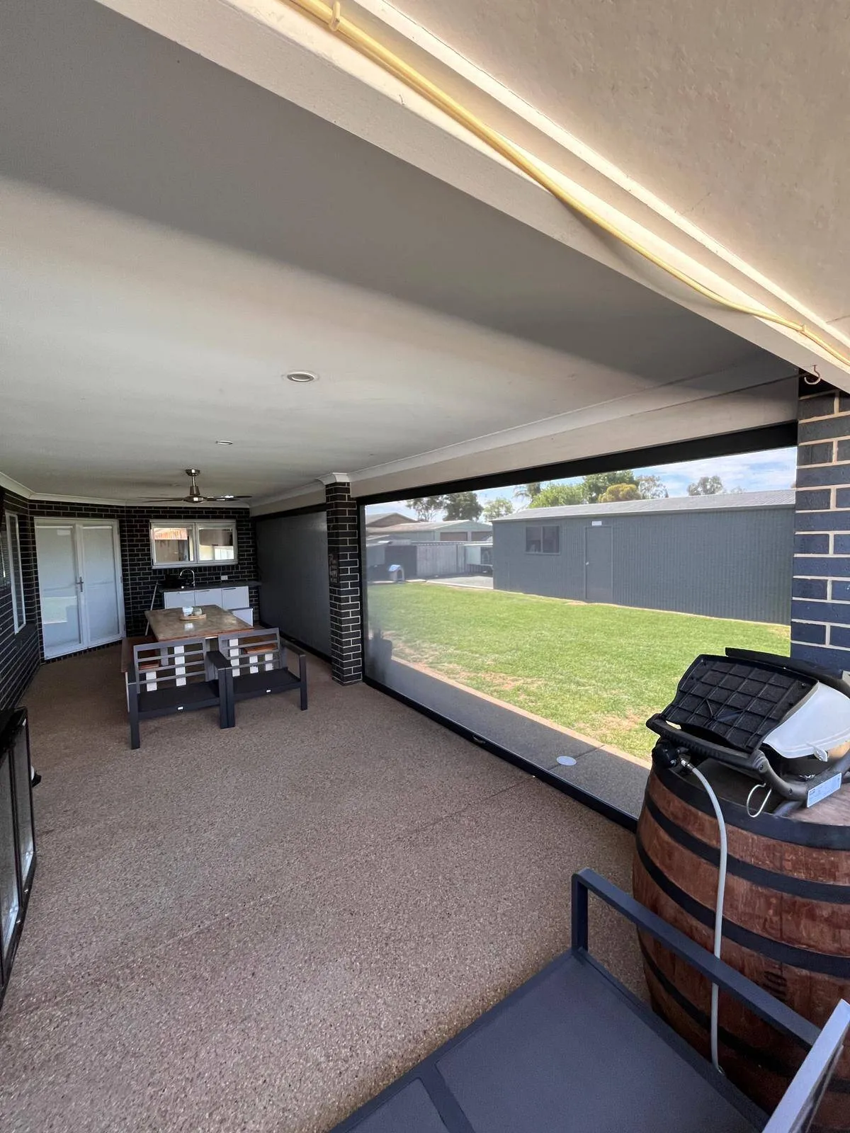 View from inside a patio with zipscreens lowered