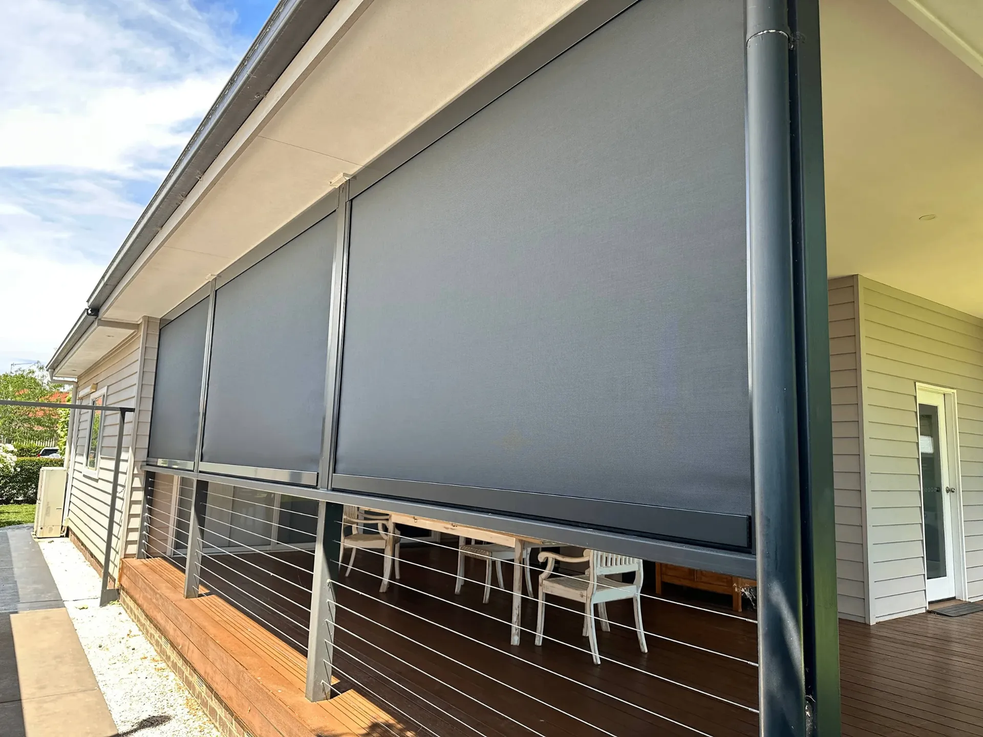 Verandah zipscreens on traditional weatherboard home